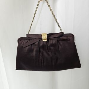 Vintage After Five by L&M Evening Bag/Clutch Brown Satin Gold Bow